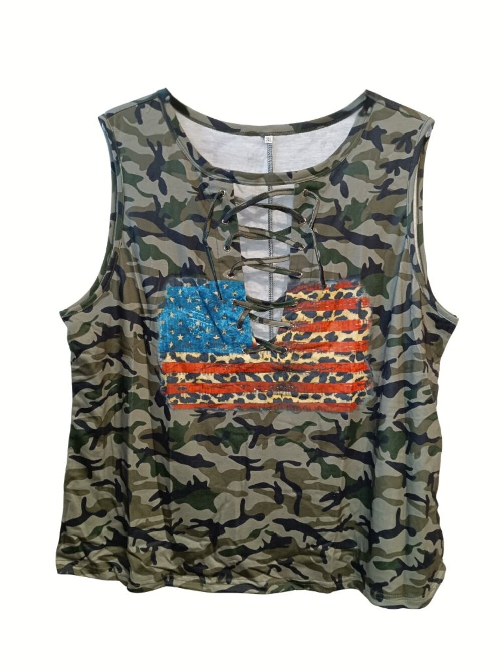 Women's 3XL Plus Size Tank Top Patriotic American Flag Animal Print Grommet tie